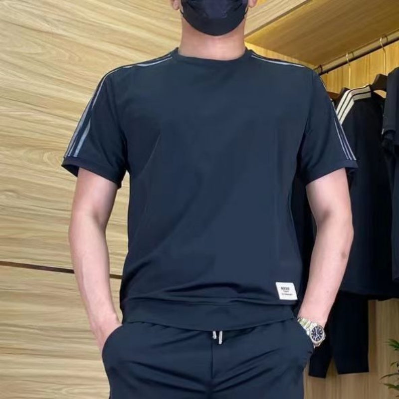 Men's High Stretch Short Sleeve Top & Jogging Pants 2-Piece Set - onlinemegasale.com