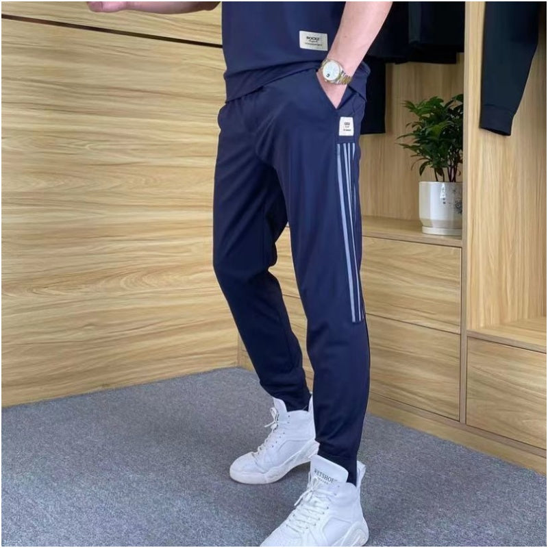 Men's High Stretch Short Sleeve Top & Jogging Pants 2-Piece Set - onlinemegasale.com