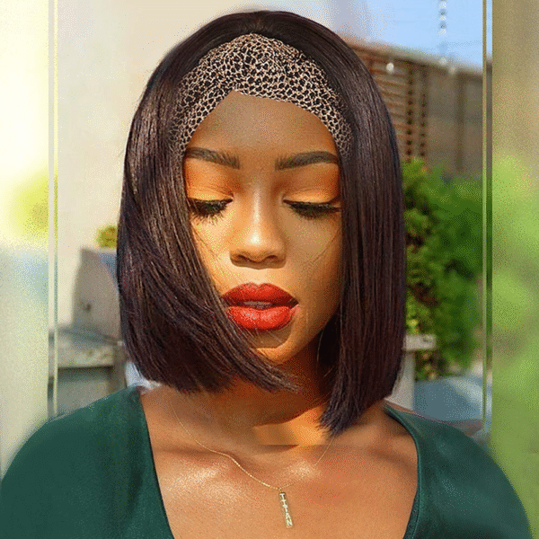 Cranberry Human Hair Wig Glueless Wig Short Bob Silky Straight  Headband Wig 180% Density