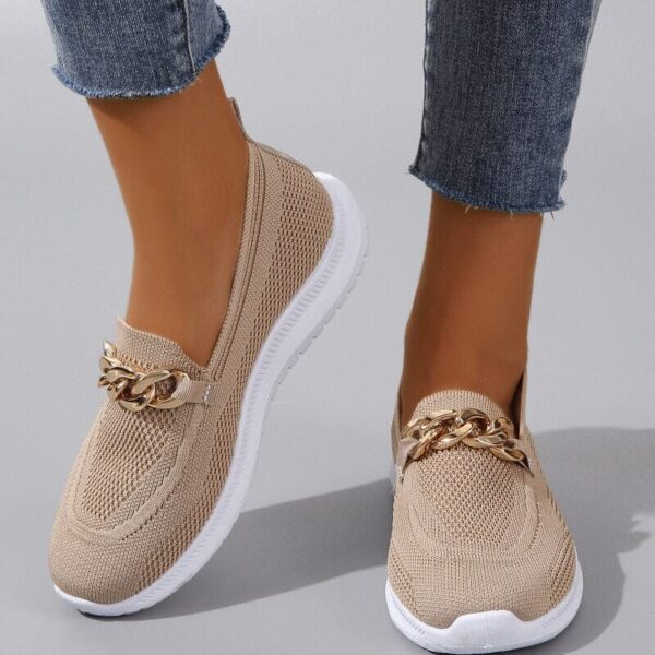 Stylish Women's Chunky Sneakers with Breathable Fabric and Trendy Chain Accents