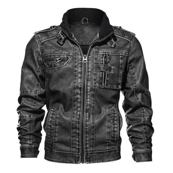 Stylish Men's Warm PU Leather Motorcycle Jacket for Casual Wear