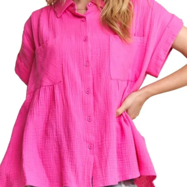 Button Down Solid Shirt W Pockets