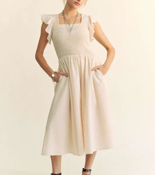 Davi & Dani Ruffled Cap Sleeve Smocked Mini Dress