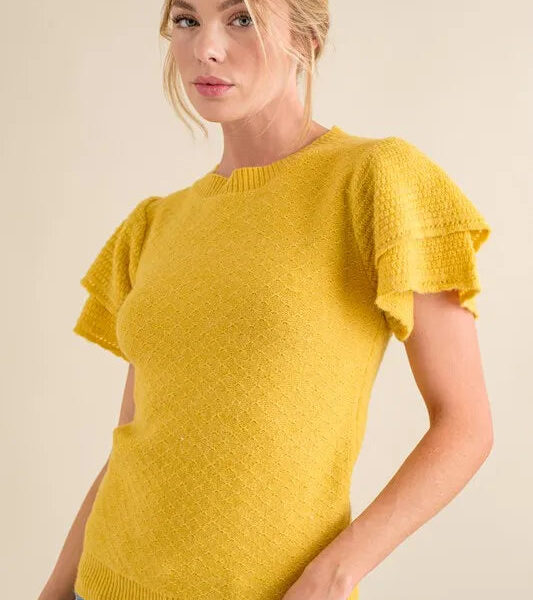 Double Layered Ruffle Sleeves Sweater Top
