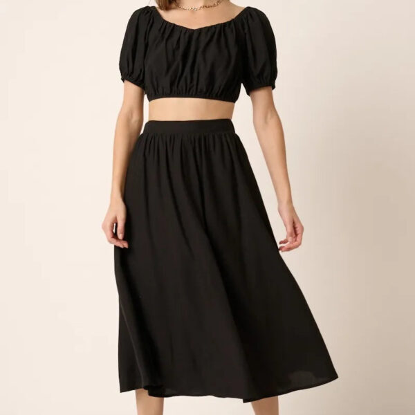 Cropped Puff Sleeve Blouse and Midi Skirt Set