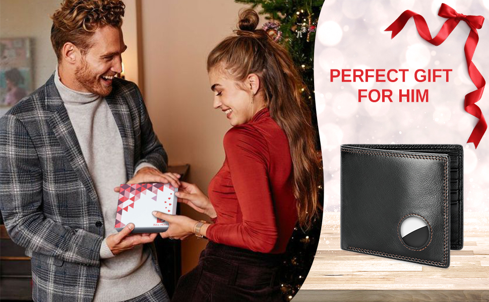 Men Wallet Compatible with AirTag Genuine Leather Bifold Wallet for Air Tag - onlinemegasale.com leather bifold wallet