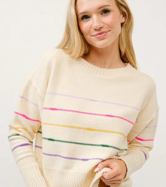 Multi Striped Pullover Sweater Top