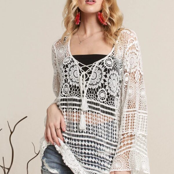 Front Lace Up Crochet Cover Up