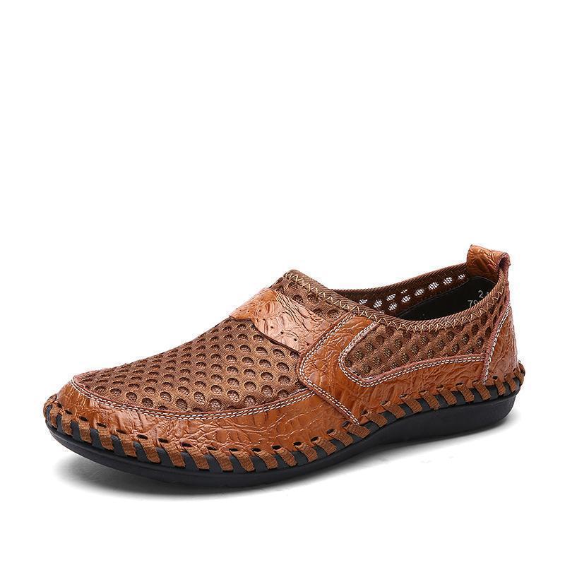 Men's Stitching Honeycomb Mesh Soft Loafers Breathable Outdoor Casual Shoes - onlinemegasale.com