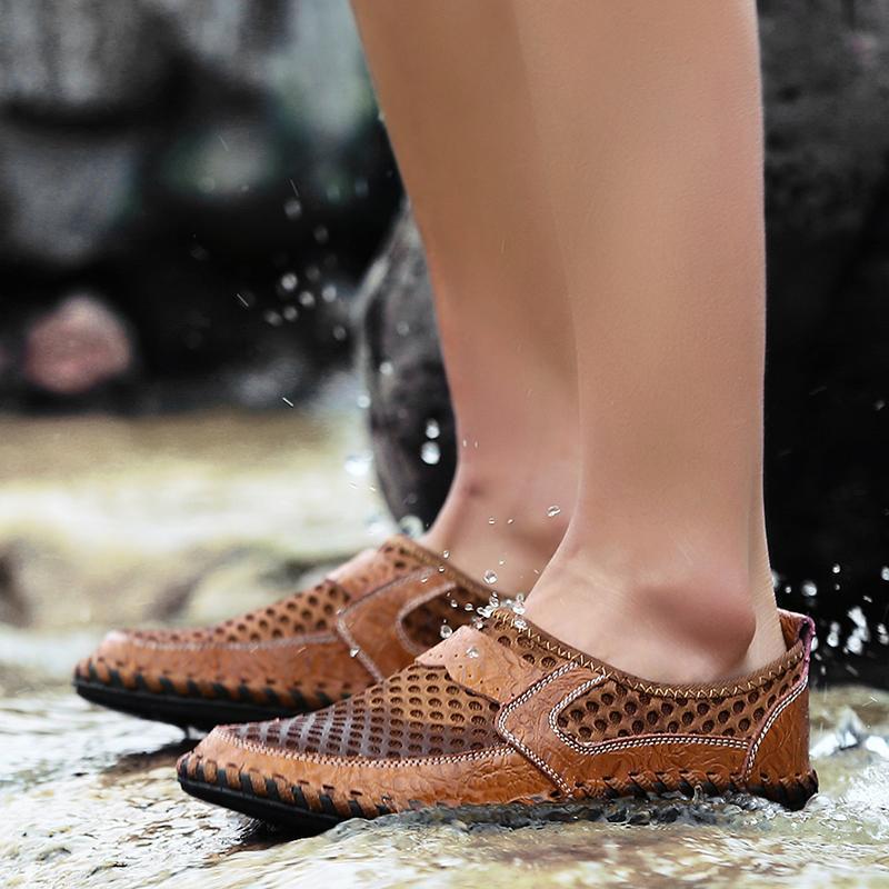 Men's Stitching Honeycomb Mesh Soft Loafers Breathable Outdoor Casual Shoes - onlinemegasale.com