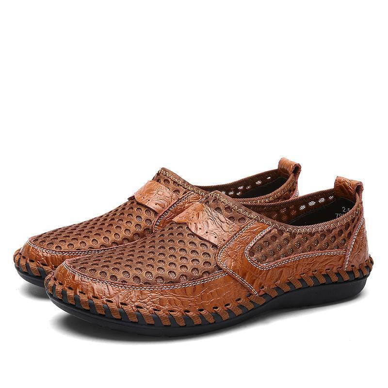 Men's Stitching Honeycomb Mesh Soft Loafers Breathable Outdoor Casual Shoes - onlinemegasale.com