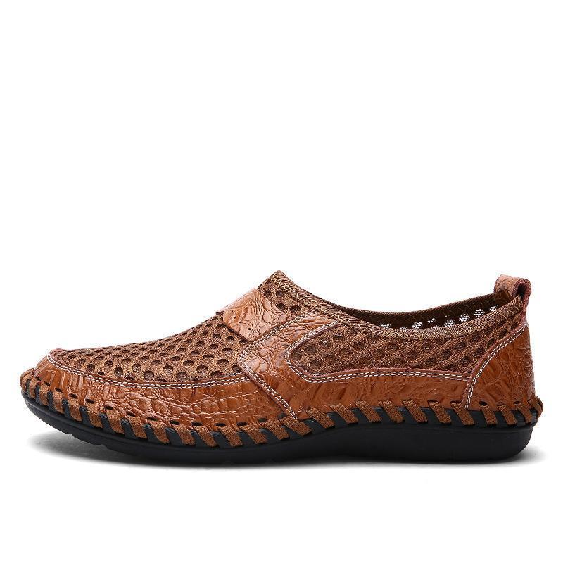 Men's Stitching Honeycomb Mesh Soft Loafers Breathable Outdoor Casual Shoes - onlinemegasale.com