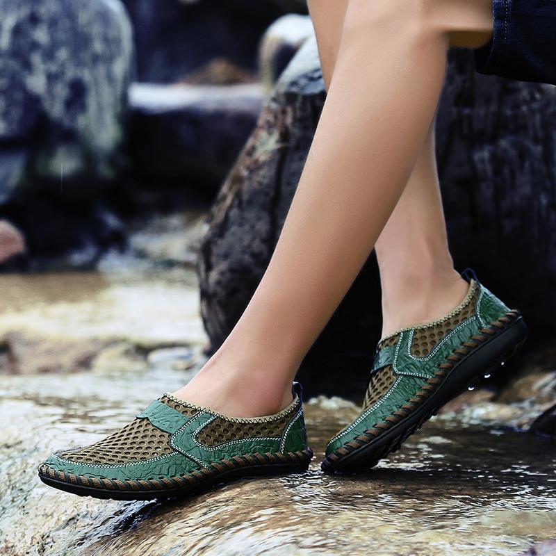 Men's Stitching Honeycomb Mesh Soft Loafers Breathable Outdoor Casual Shoes - onlinemegasale.com