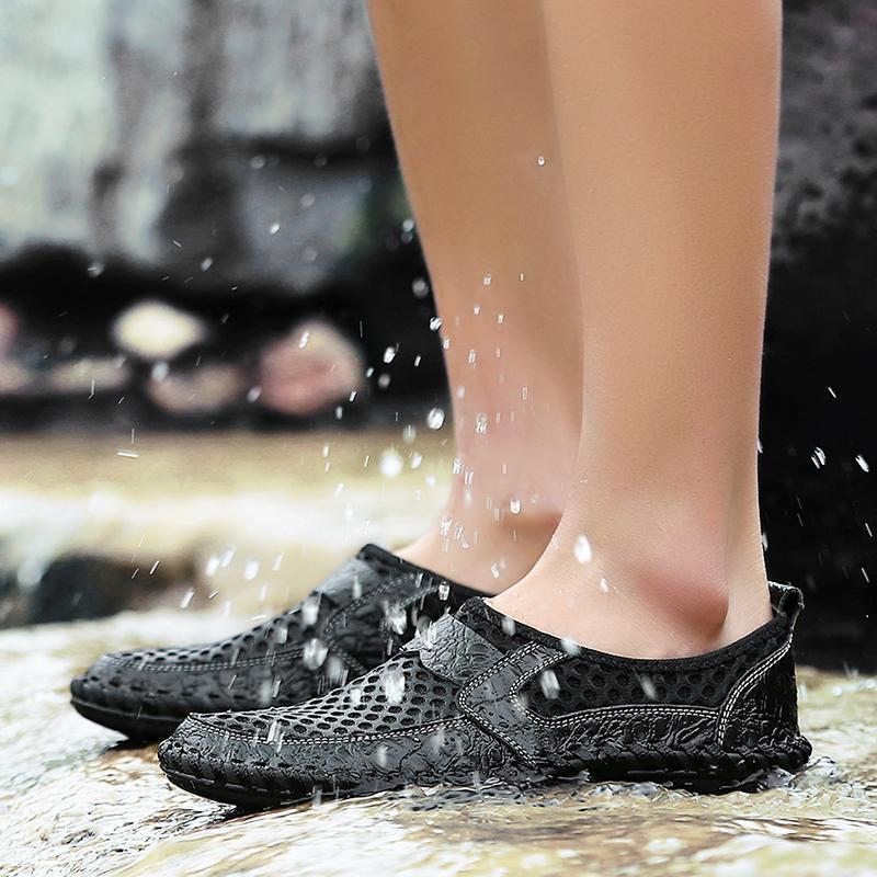 Men's Stitching Honeycomb Mesh Soft Loafers Breathable Outdoor Casual Shoes - onlinemegasale.com