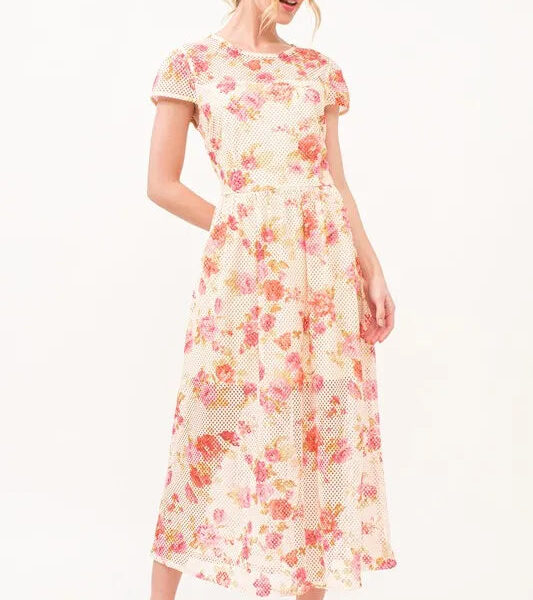 Fish-Net Floral Printed Midi Dress