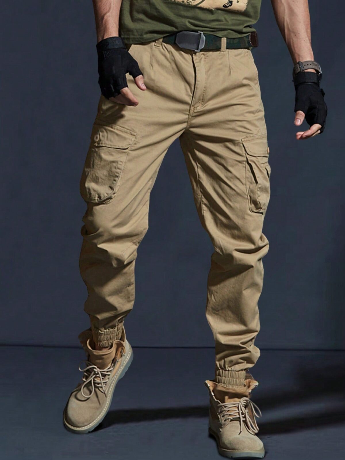 Manfinity Homme Men Flap Pocket Cargo Pants Without Belt Men's Convertible Hiking Pants - onlinemegasale.com