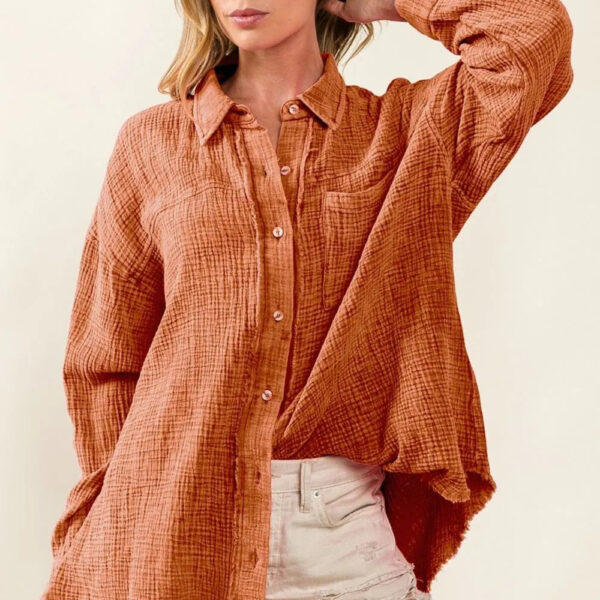 Raw Edge Detailed Mineral Washed Loose Fit Shirt