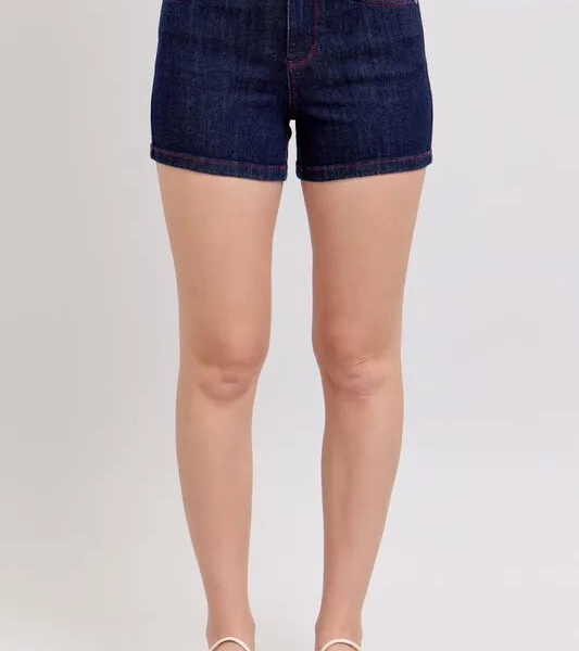 Judy Blue High Waist Heart Shaped Pkts & Red Contrast Thread Denim Shorts