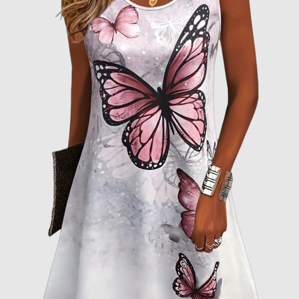 Chic Women's Summer Sleeveless Dress Featuring Stunning Butterfly Print and Round Neck Design