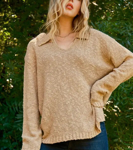 Textured Basic Collar Neck Sweater Pullover