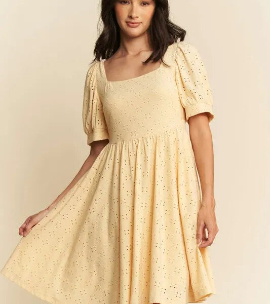 Eyelet Baby Doll Romantic Square Neck Dress