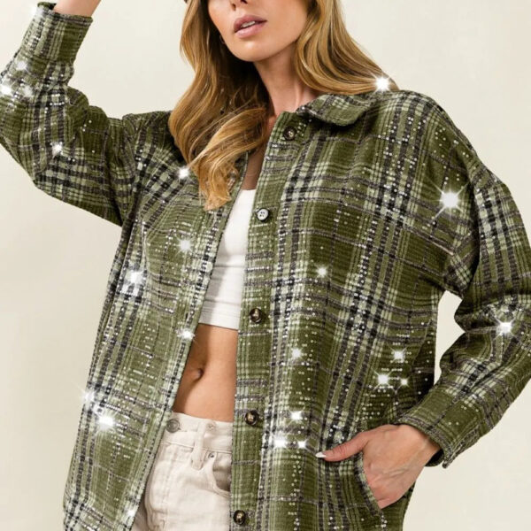 Allover Clear Sequins Vintage Plaid Jacket