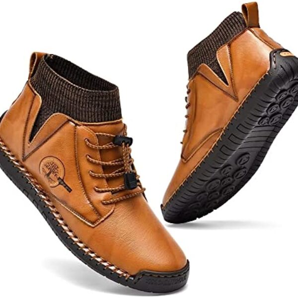 Mens Leather Loafers Fashion Casual Slip Driver Loafer Shoes Ankle Chukka Boots for Men