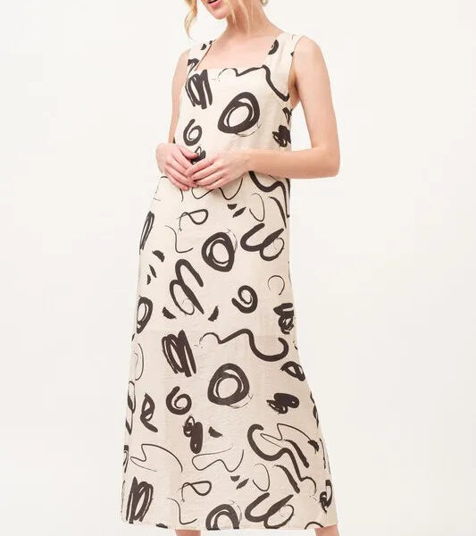 Square Neck Abstract Printed Maxi Dress