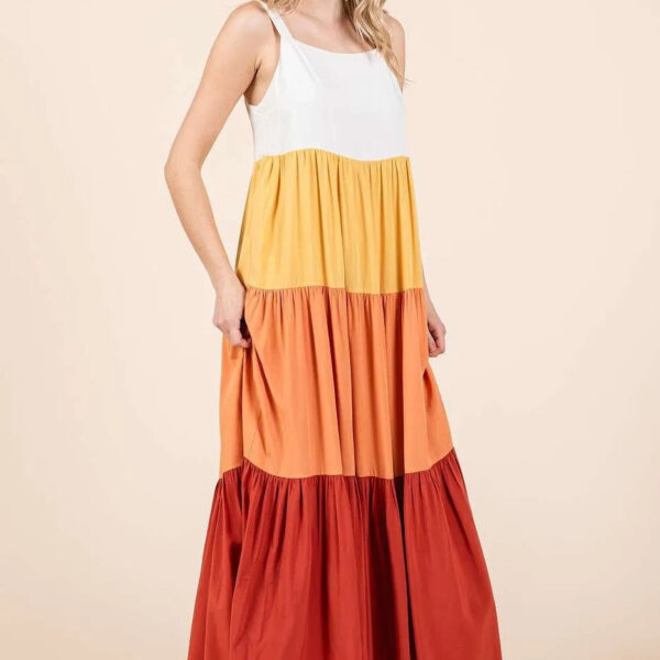Color Block Tiered Pull-On Maxi Dress