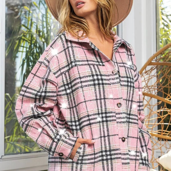Allover Clear Sequins Vintage Plaid Jacket