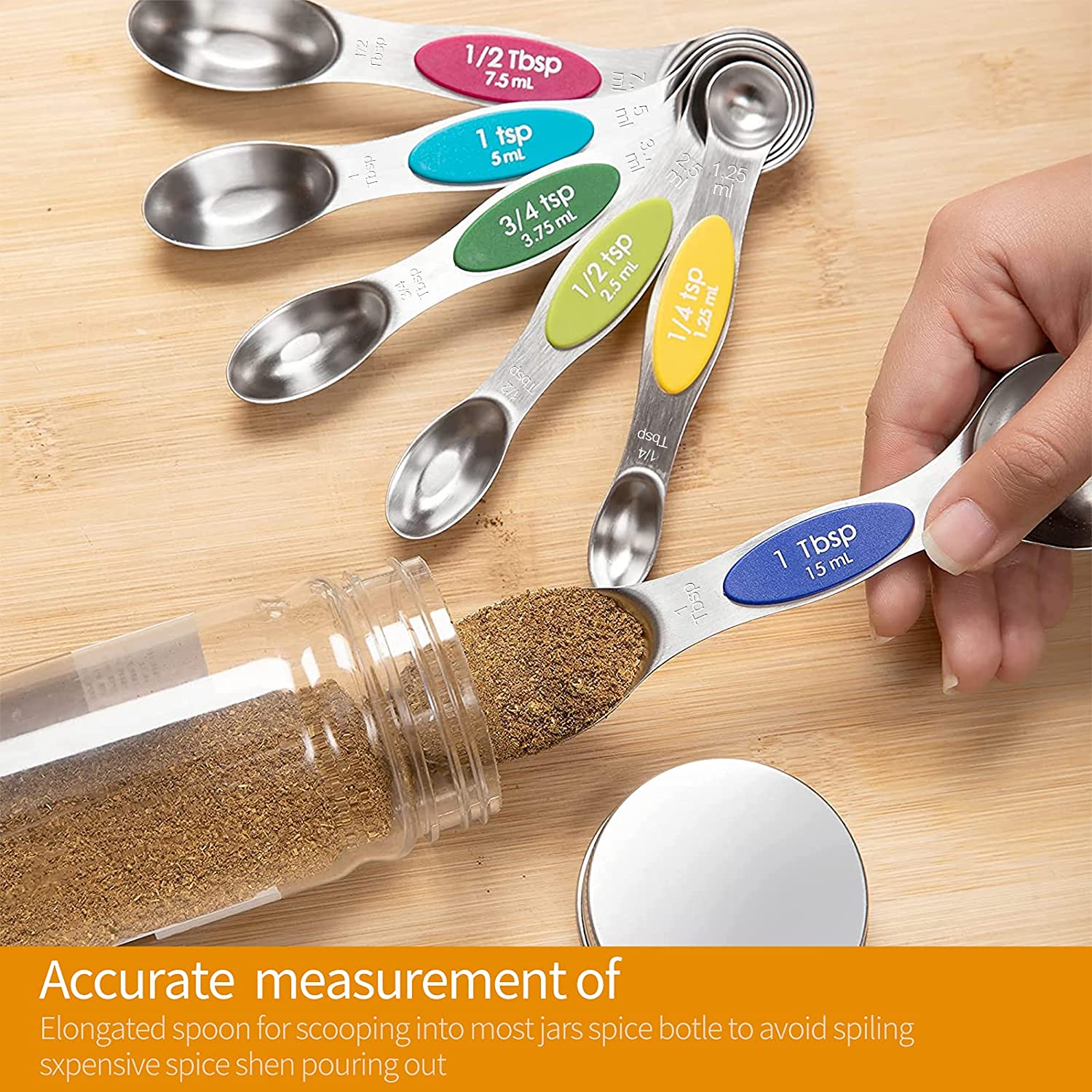 9pcs Dual Sided Stainless Steel Magnetic Measuring Spoons - onlinemegasale.com