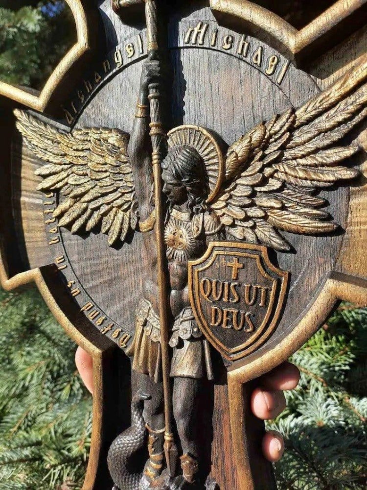 Archangel Michael Solid wood carving gift - Hand carved from a whole piece of wood - onlinemegasale.com