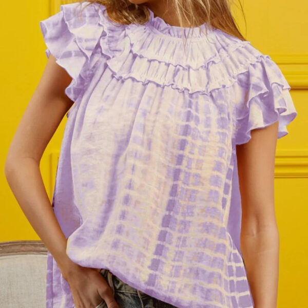 Tiered Ruffle Neck Tie Dye Top