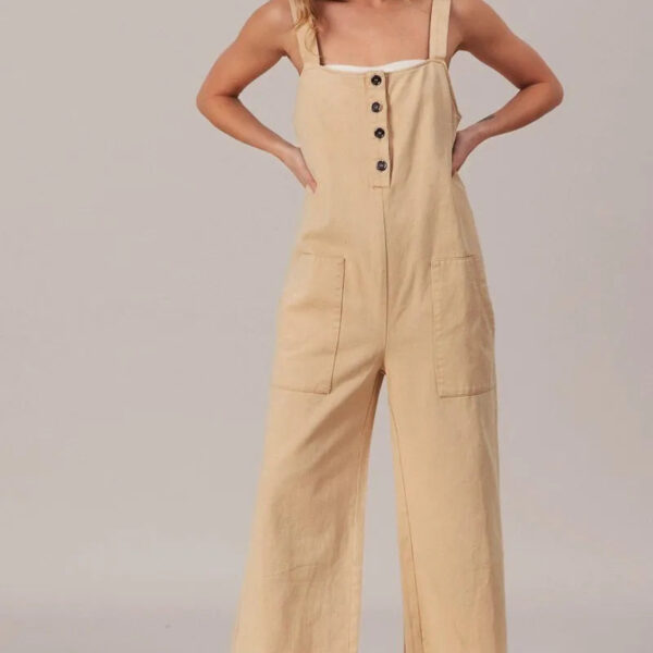 Washed Denim Buttoned Overall Jumpsuit