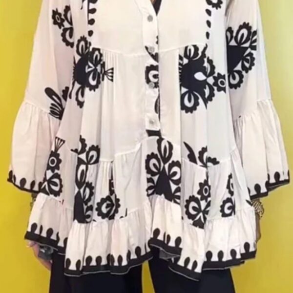 Boho Style Button Front Loose Ruffles Top