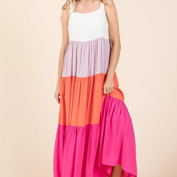 Color Block Tiered Pull-On Maxi Dress