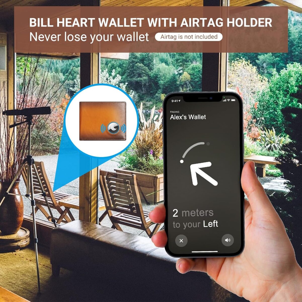 Men Wallet Compatible with AirTag Genuine Leather Bifold Wallet for Air Tag - onlinemegasale.com