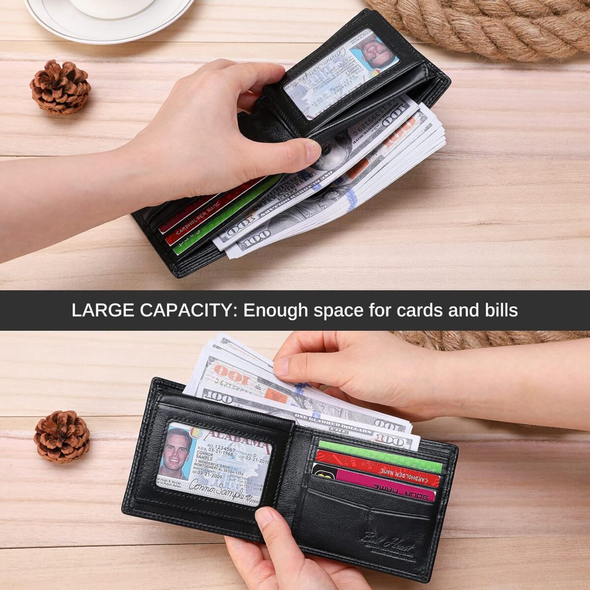 Men Wallet Compatible with AirTag Genuine Leather Bifold Wallet for Air Tag - onlinemegasale.com