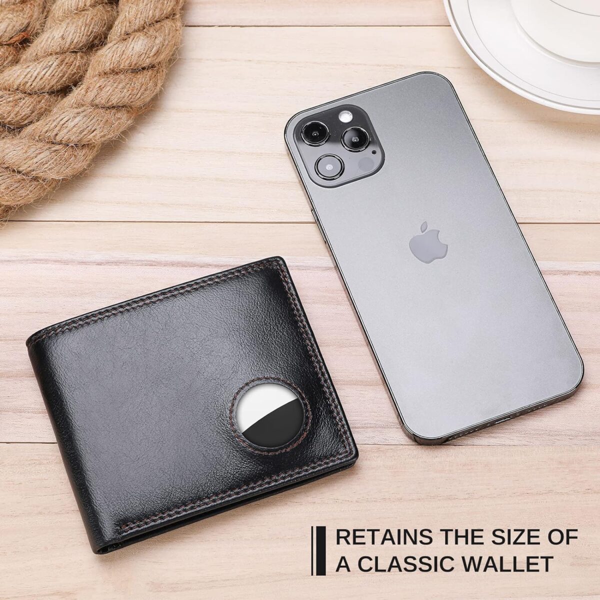 Men Wallet Compatible with AirTag Genuine Leather Bifold Wallet for Air Tag - onlinemegasale.com