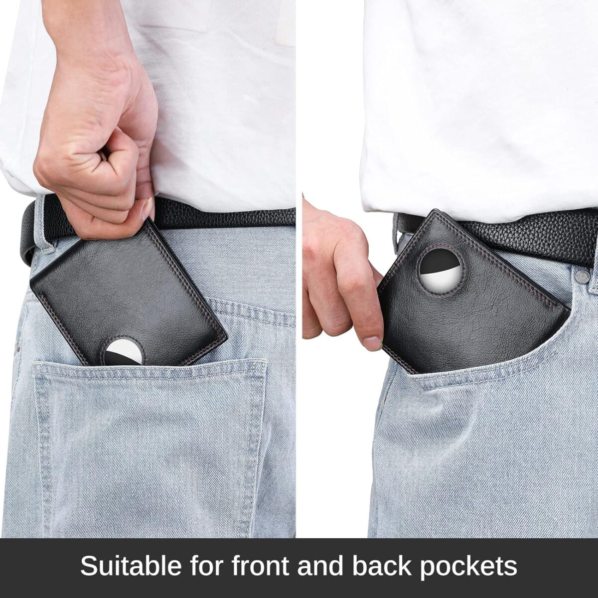 Men Wallet Compatible with AirTag Genuine Leather Bifold Wallet for Air Tag - onlinemegasale.com