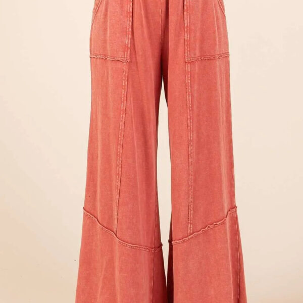 Mineral Wash Wide Flared Leg Pants