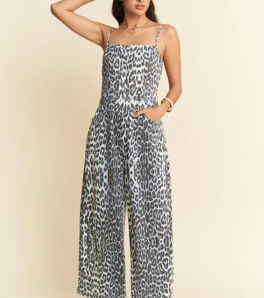 Leopard Spaghetti Straps Wide Leg Jumpsuit