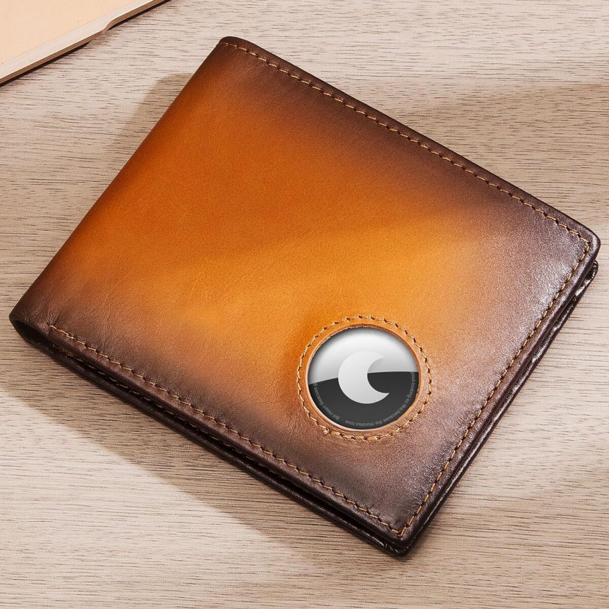 Men Wallet Compatible with AirTag Genuine Leather Bifold Wallet for Air Tag - onlinemegasale.com