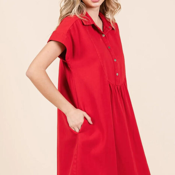 Twill Short Sleeve Collared Mini Dress