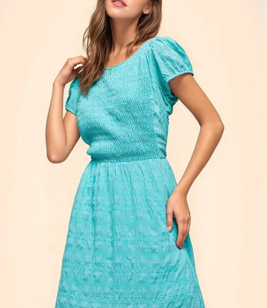 Crossed Back Short Sleeve Dress with Pockets