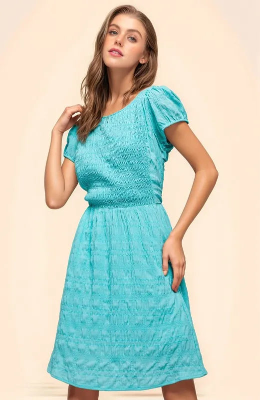 9a48d86709a84a9c877b6744a23814a9-Max-Origin Crossed Back Short Sleeve Dress with Pockets - onlinemegasale.com