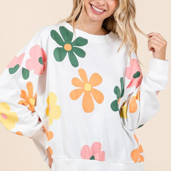 Mineral Wash Flower Print French Terry Sweatshirt