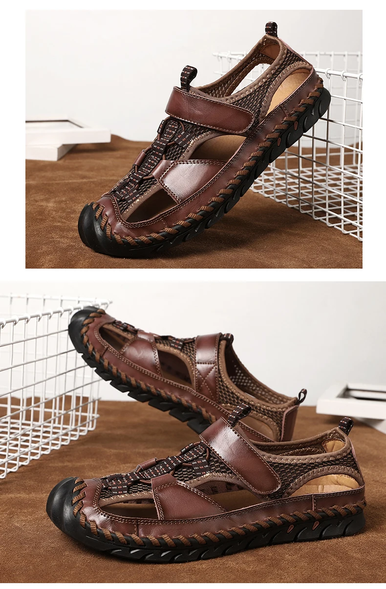 Men's Sandals Summer Leather Breathable Men Original Sandals Luxury Designer Moccasins Summer Men's Slippers Shoes - onlinemegasale.com