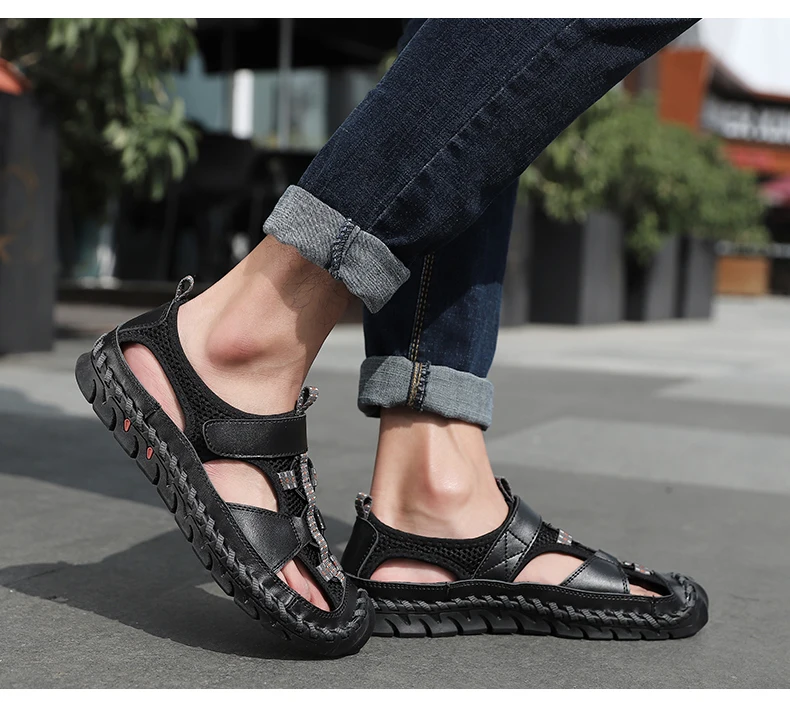 Men's Sandals Summer Leather Breathable Men Original Sandals Luxury Designer Moccasins Summer Men's Slippers Shoes - onlinemegasale.com
