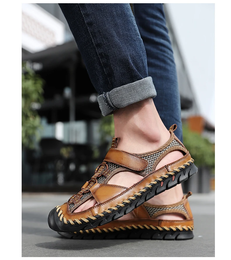Men's Sandals Summer Leather Breathable Men Original Sandals Luxury Designer Moccasins Summer Men's Slippers Shoes - onlinemegasale.com